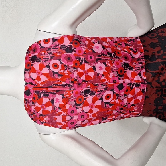 Badgley Mischka Red Pink Multicolor Romantic Printed Halter Sheath Dress Size 14 - Picture 9 of 15
